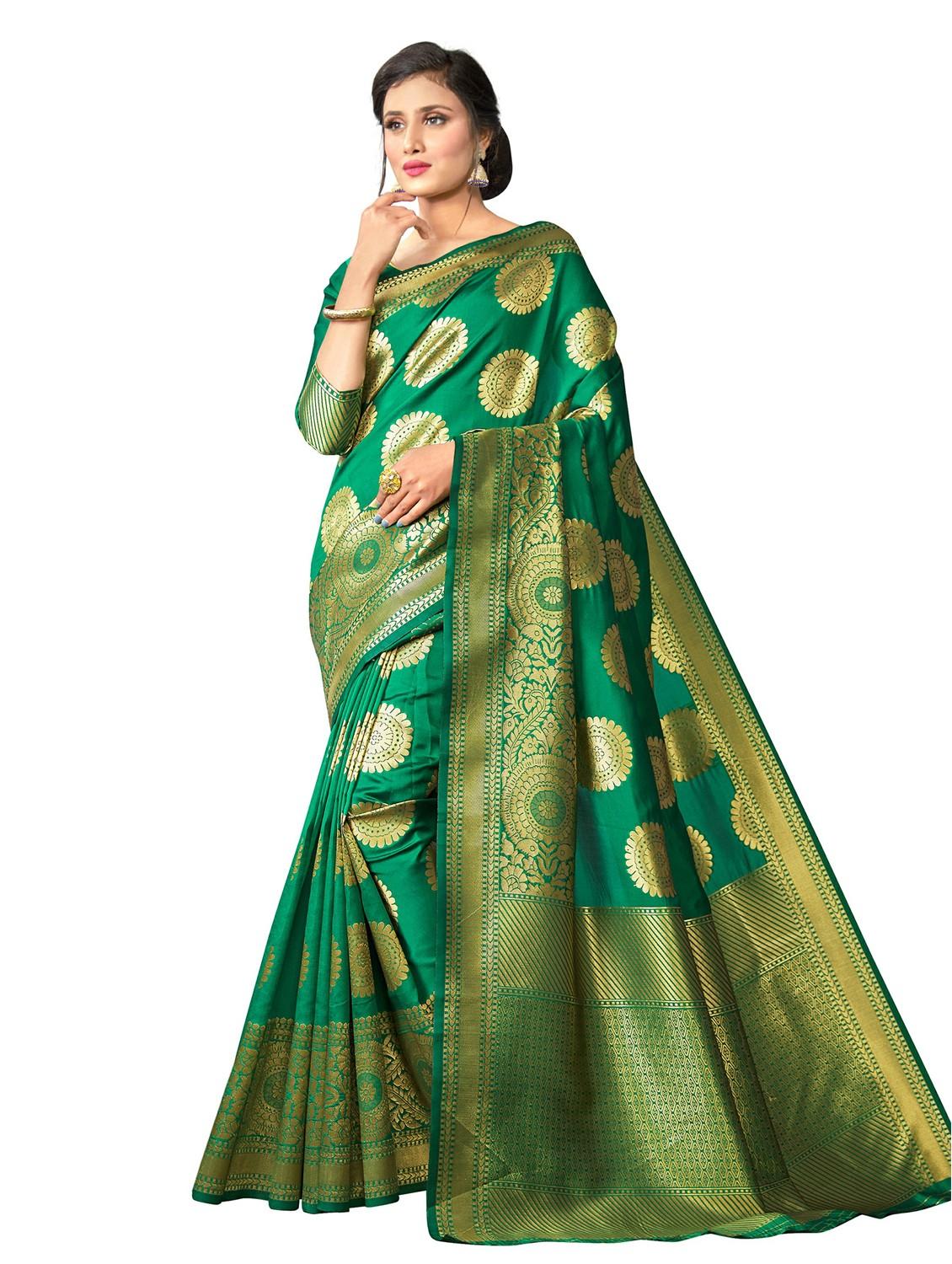 green banarasi saree with blouse - 20067785 - Zoom Image - 0