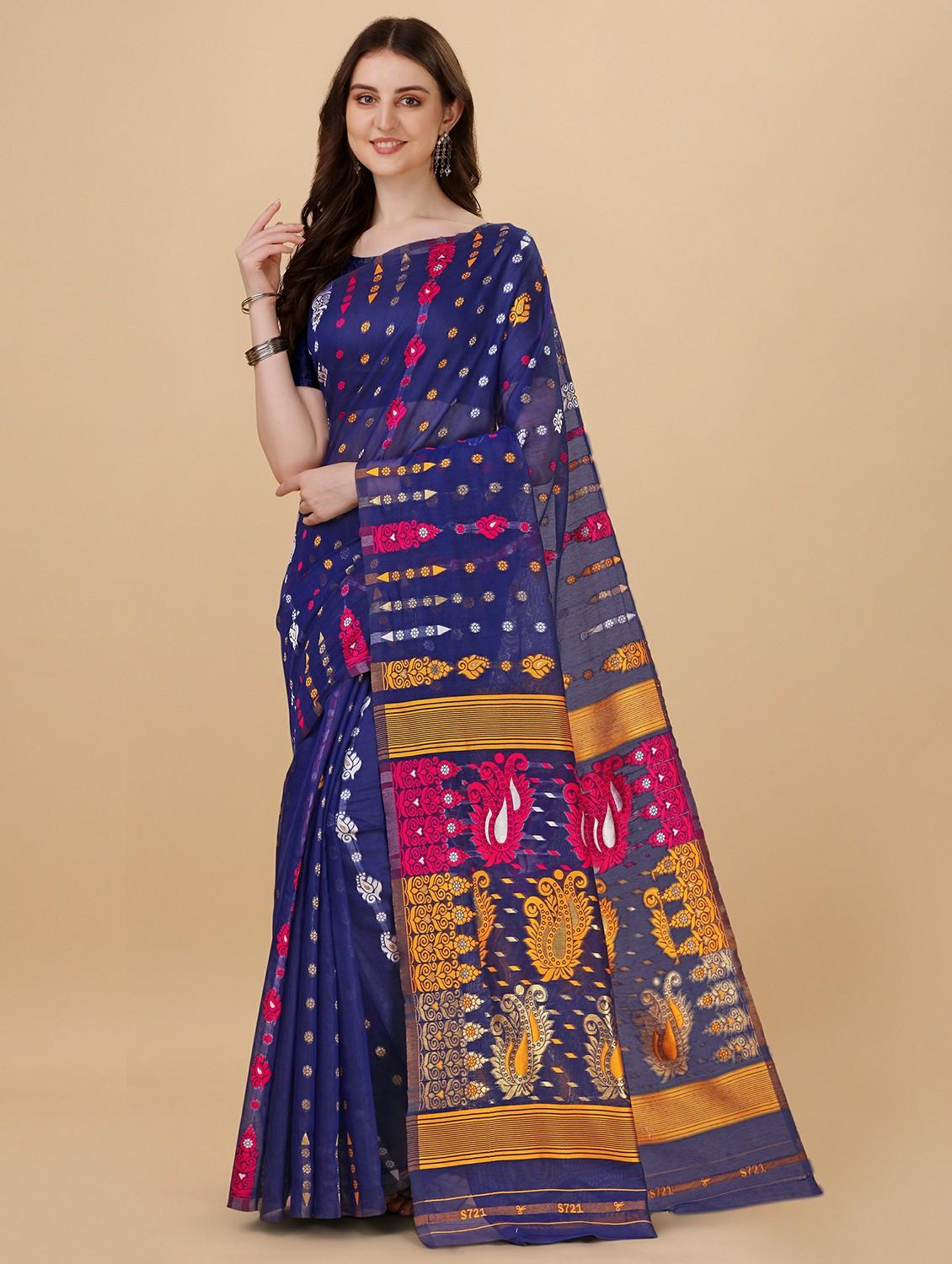 blue jamdani saree with blouse - 20067790 - Zoom Image - 0