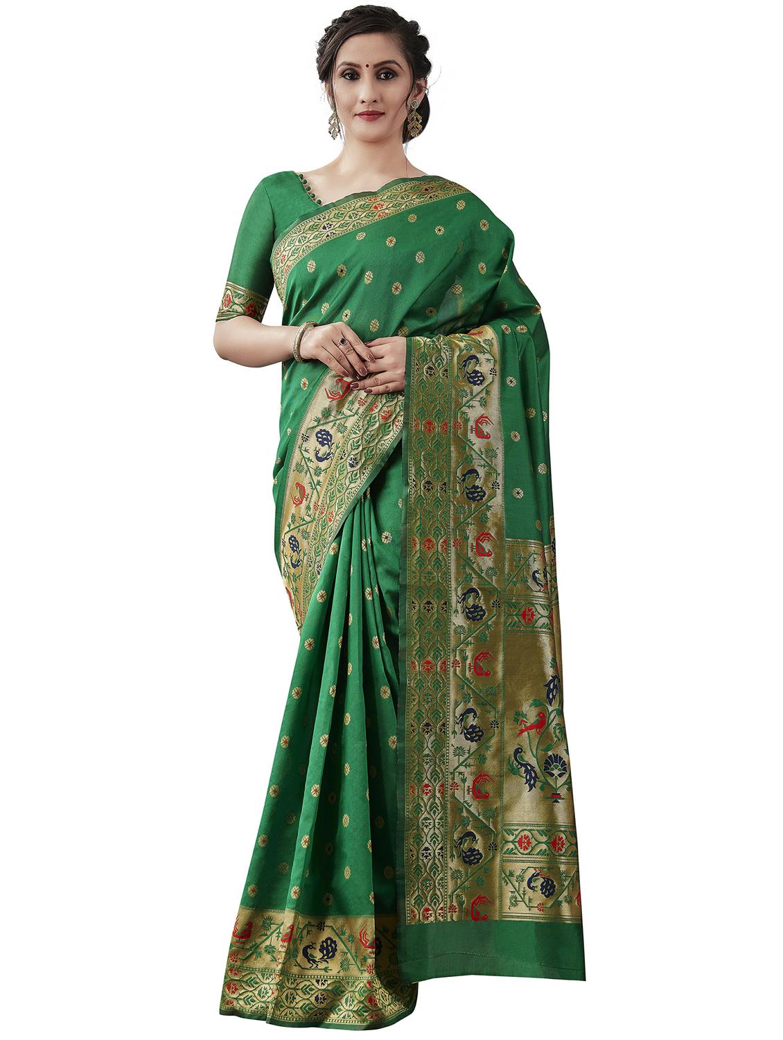 green banarasi saree with blouse - 20067791 - Zoom Image - 0