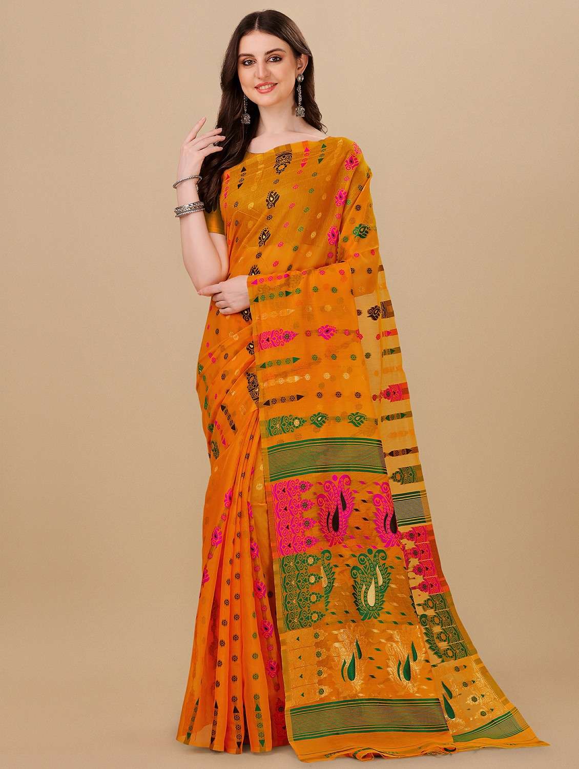 orange jamdani saree with blouse - 20067794 -  Zoom Image - 0