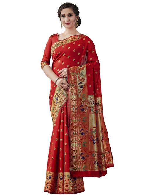 red banarasi saree with blouse - 20067795 - Standard Image - 0