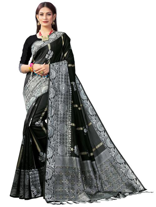 black banarasi saree with blouse - 20067796 - Standard Image - 0