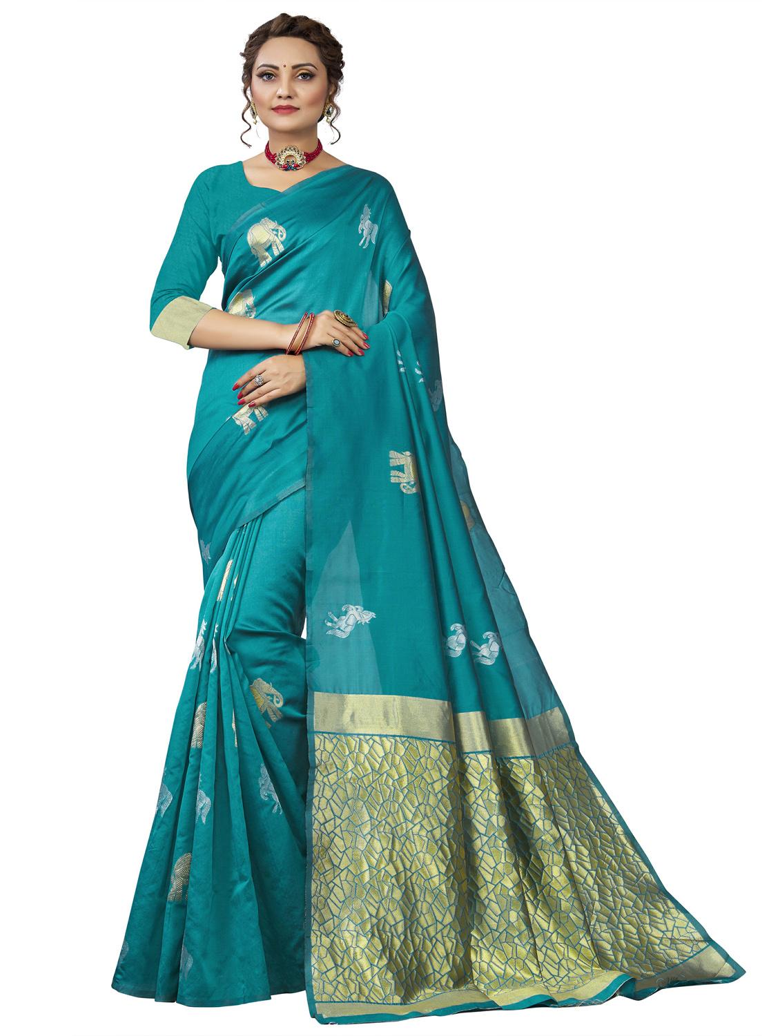 blue banarasi saree with blouse - 20067820 -  Zoom Image - 0