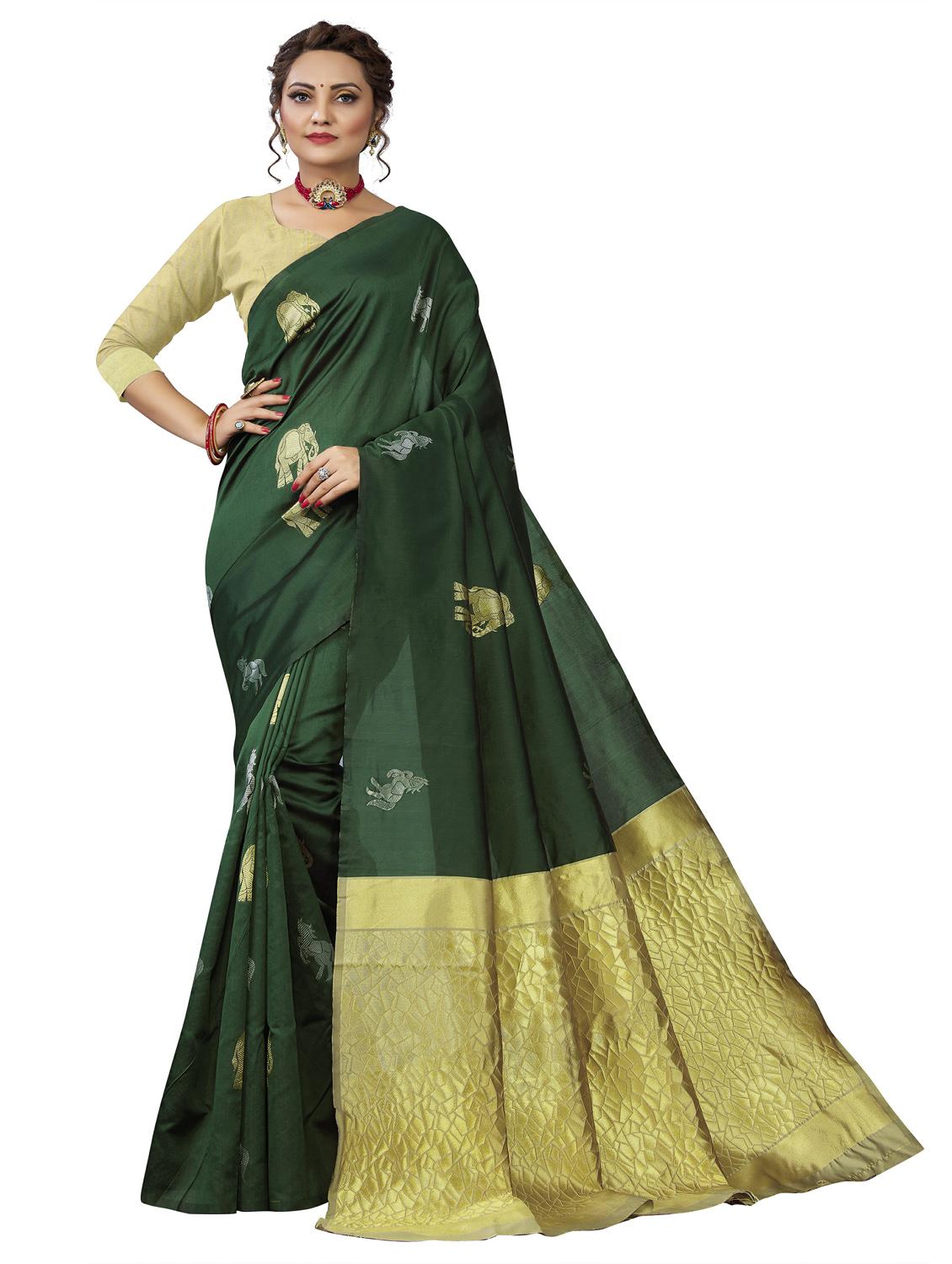 green banarasi saree with blouse - 20067823 - Zoom Image - 0