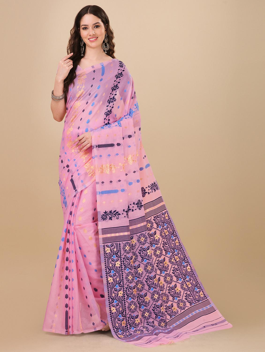 pink jamdani saree with blouse - 20067851 -  Zoom Image - 0