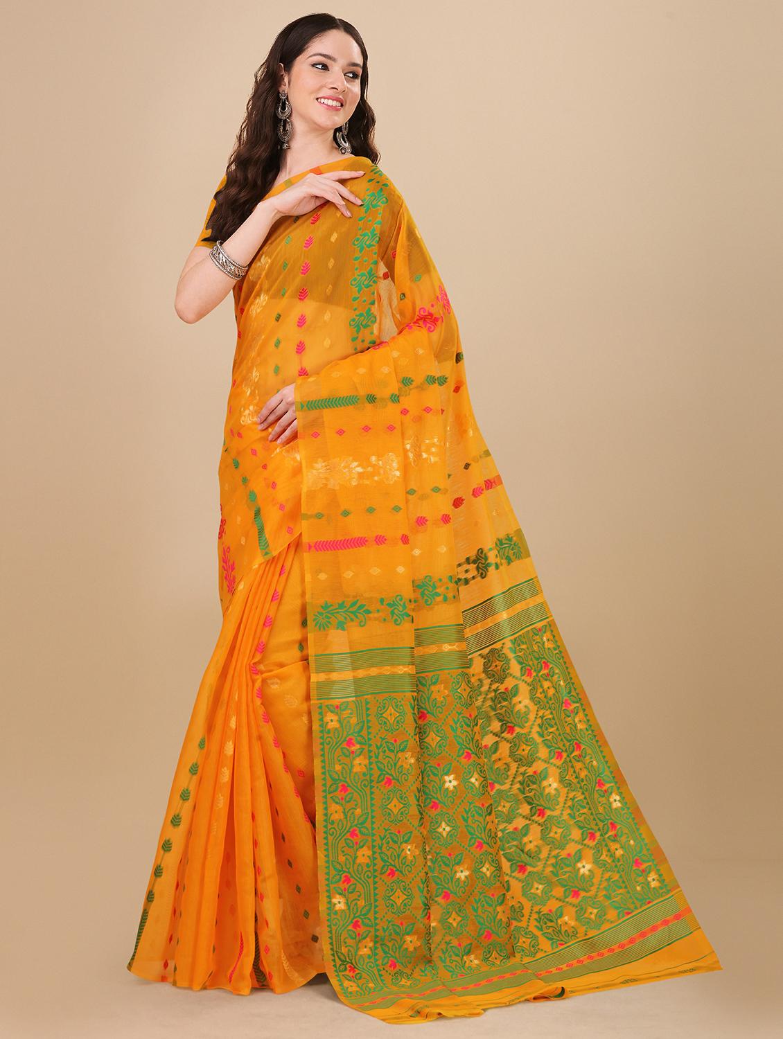 mustard jamdani saree with blouse - 20067866 -  Zoom Image - 0