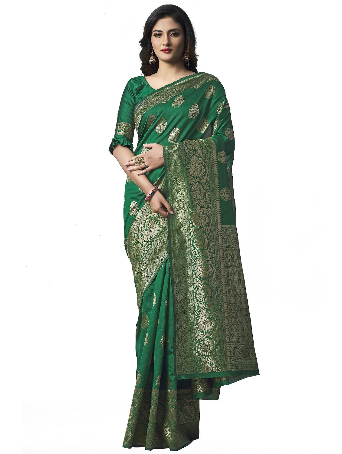 green banarasi saree with blouse - 20067869 - Zoom Image - 0