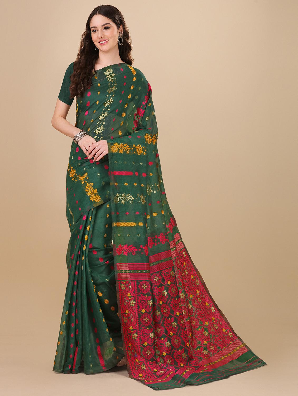 green jamdani saree with blouse - 20067871 -  Zoom Image - 0