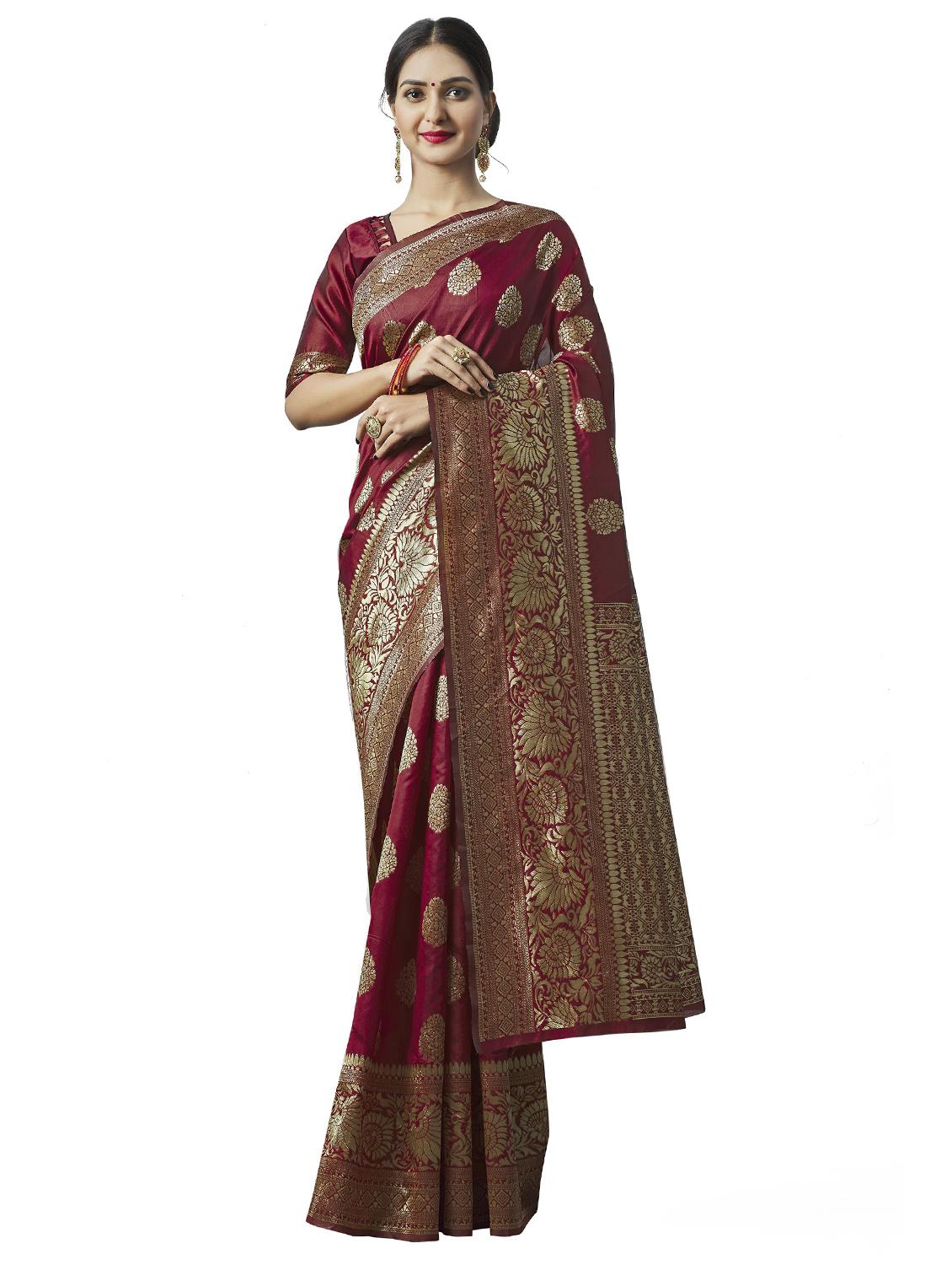 maroon banarasi saree with blouse - 20067875 - Zoom Image - 0
