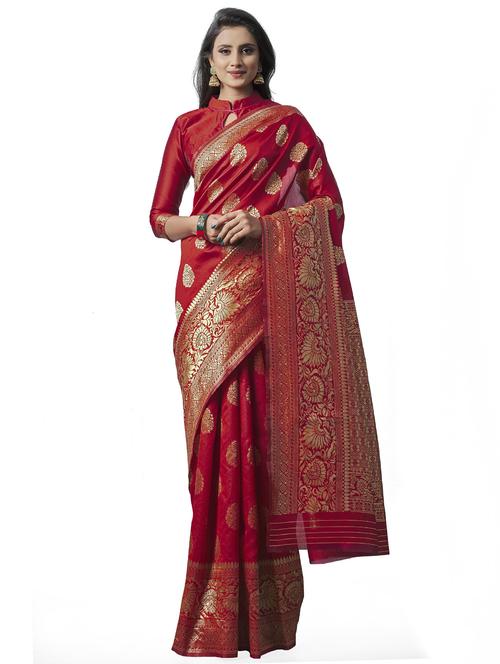 red banarasi saree with blouse - 20067881 -  Standard Image - 0