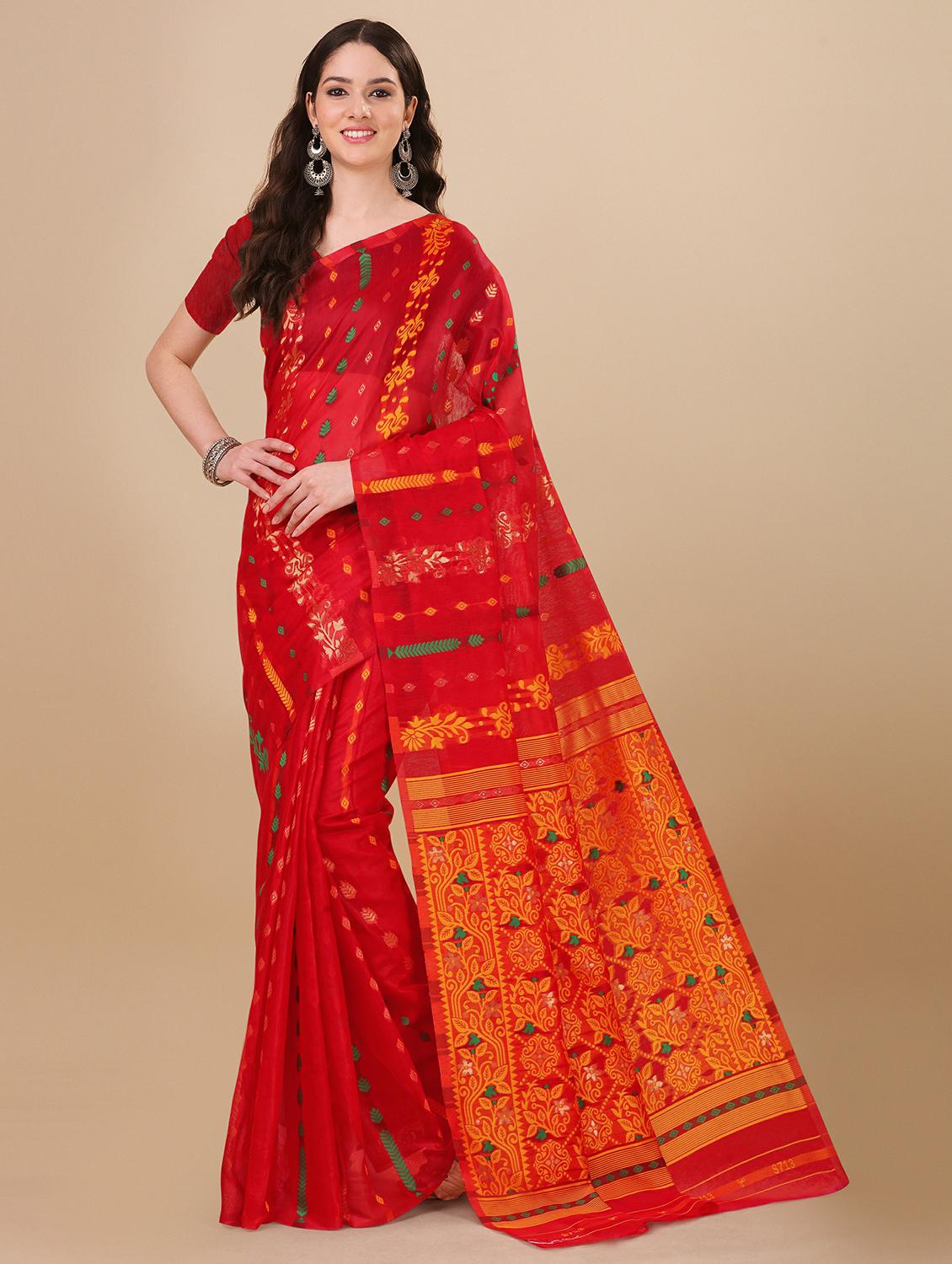 red jamdani saree with blouse - 20067885 -  Zoom Image - 0