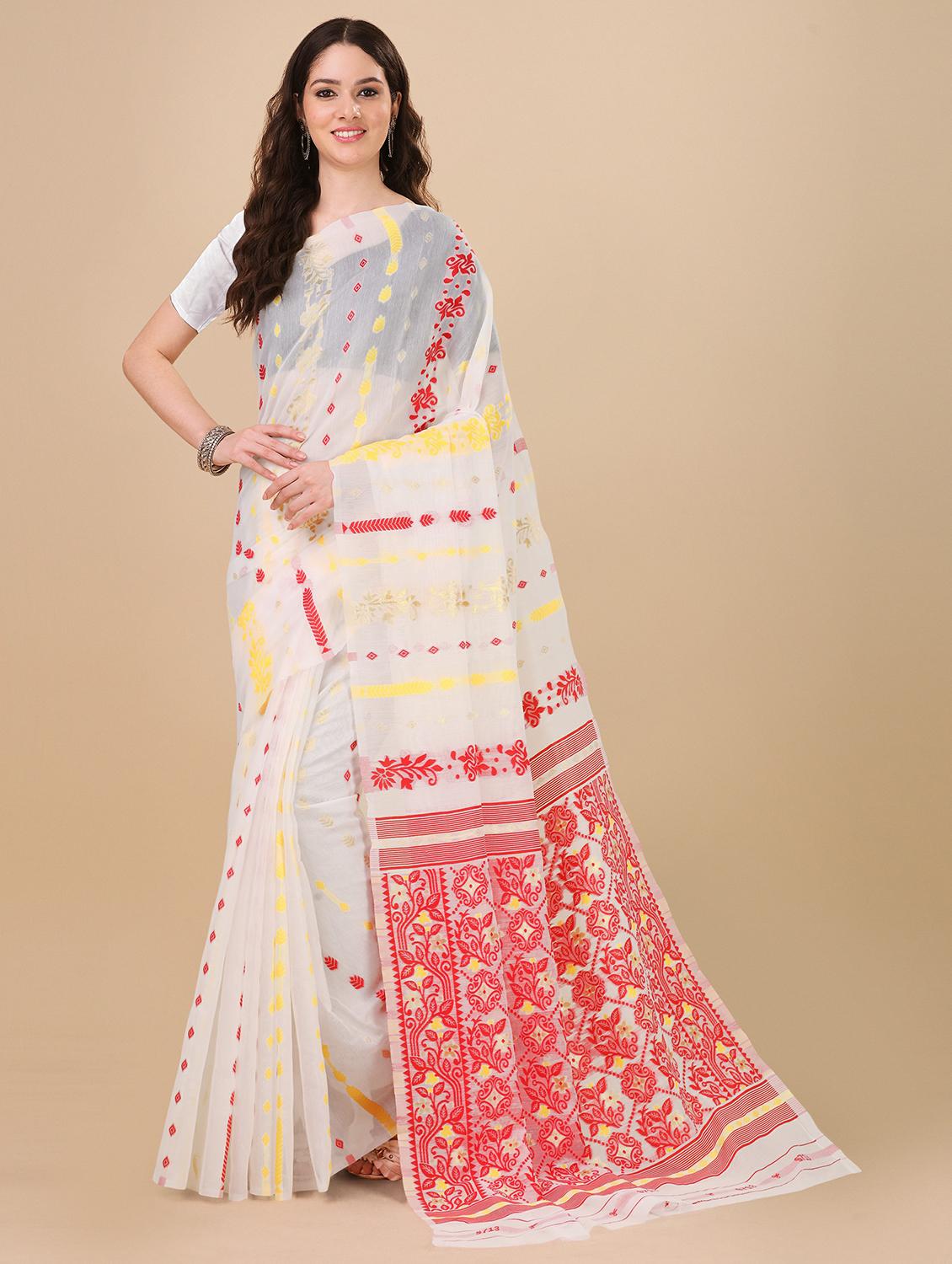 white jamdani saree with blouse - 20067888 - Zoom Image - 0