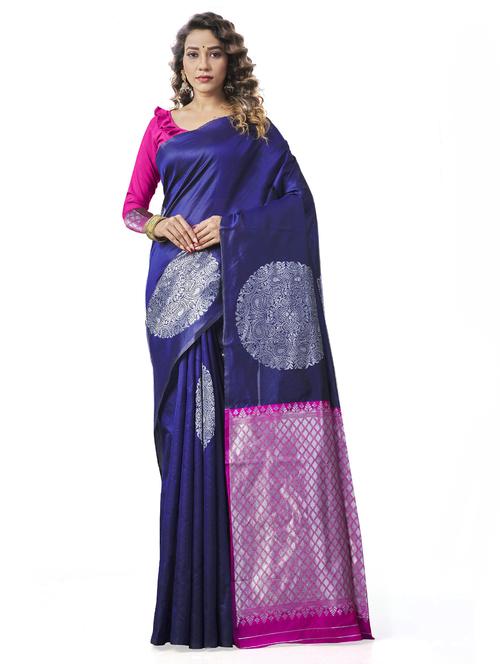 navy blue banarasi saree with blouse - 20067889 -  Standard Image - 0