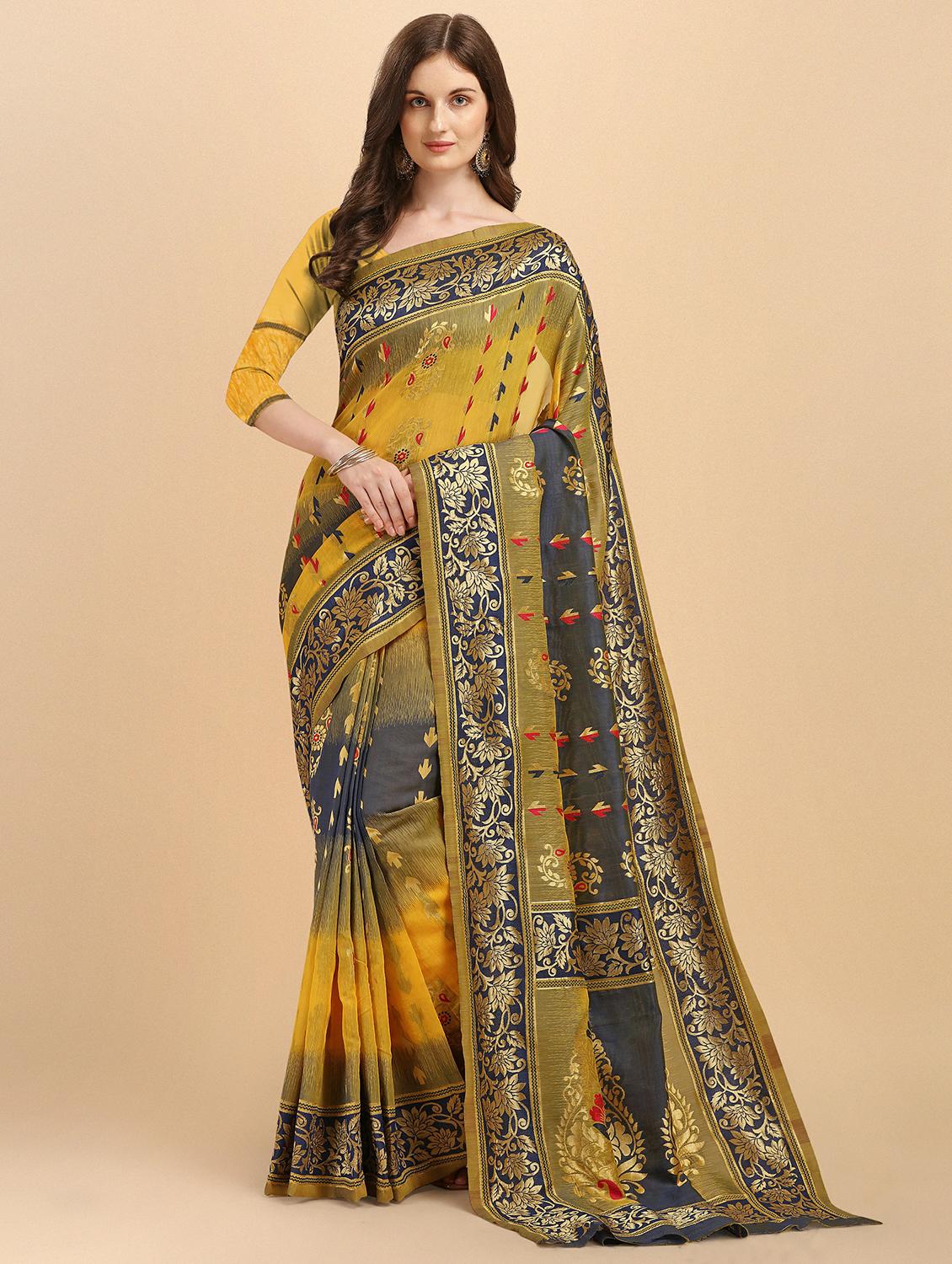 yellow jamdani saree with blouse - 20067890 -  Zoom Image - 0