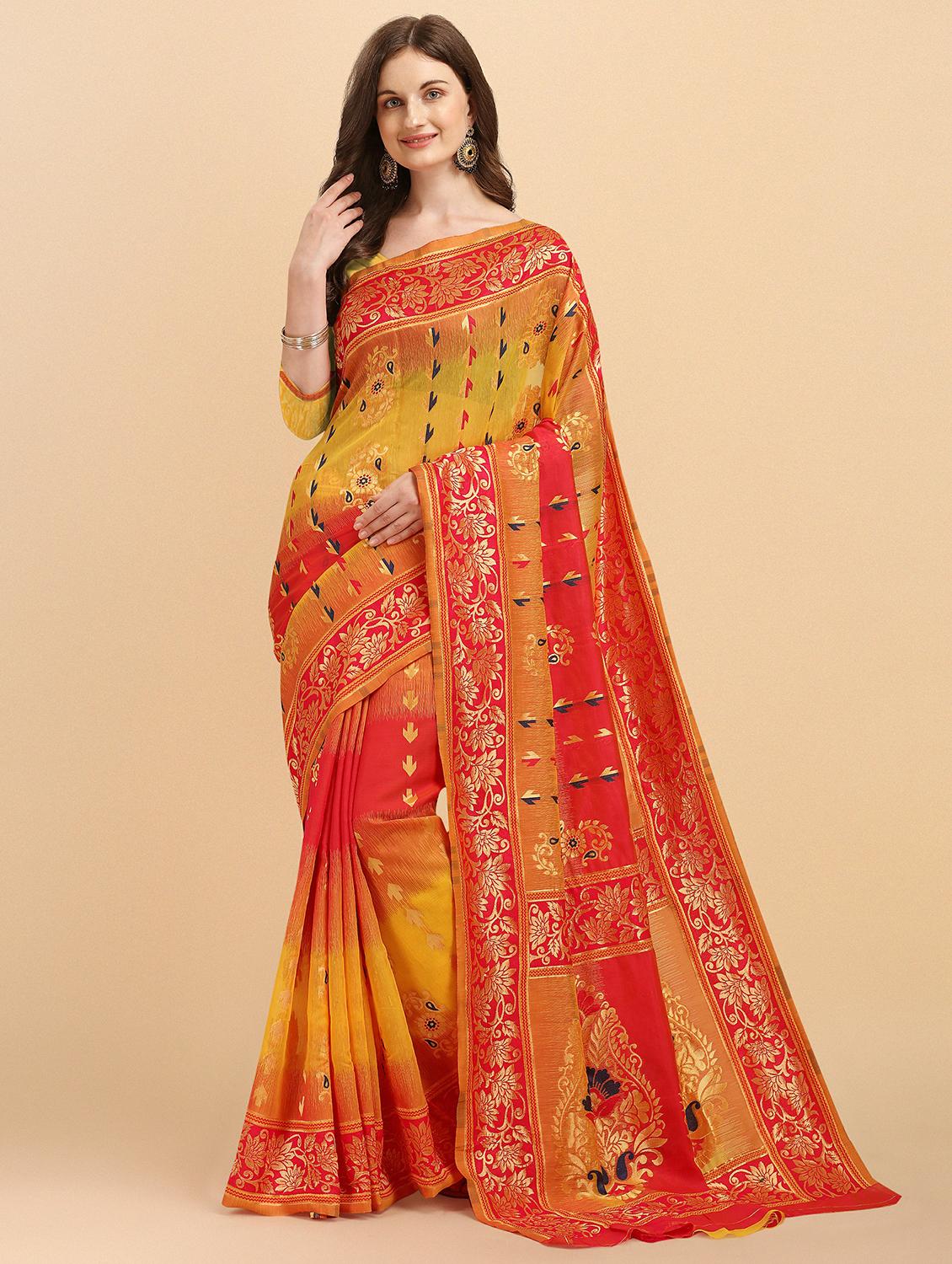 pink jamdani saree with blouse - 20067896 -  Zoom Image - 0