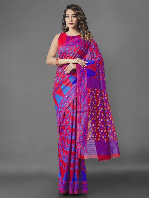 red jamdani saree with blouse - 20067907 -  Standard Image - 0