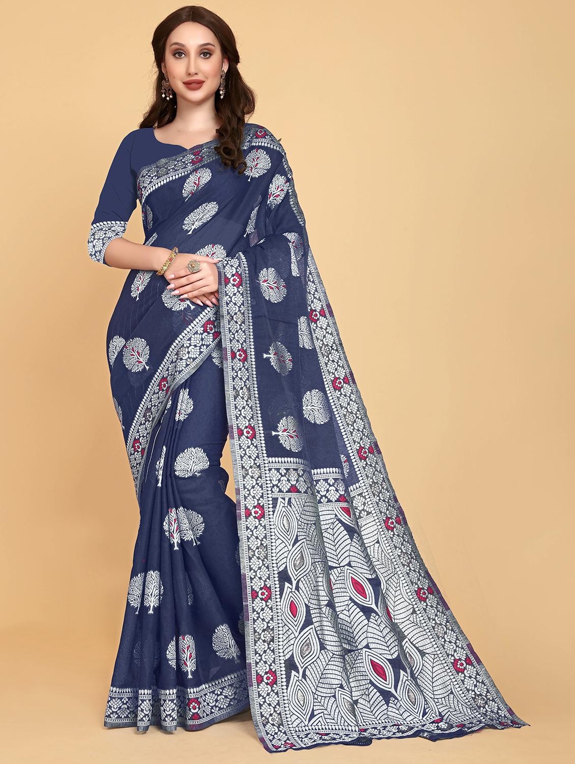 blue banarasi saree with blouse - 20067914 -  Zoom Image - 0