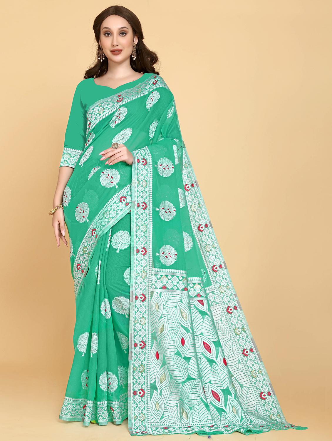 green banarasi saree with blouse - 20067919 - Zoom Image - 0