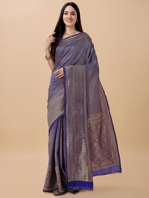 blue banarasi saree with blouse - 20067943 - Standard Image - 0