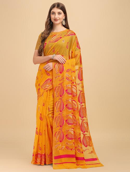 yellow jamdani saree with blouse - 20067952 - Standard Image - 0