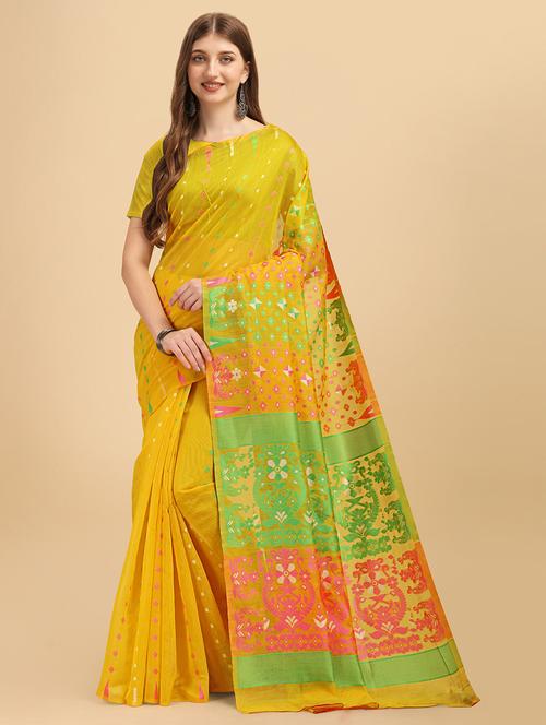 yellow jamdani saree with blouse - 20067956 - Standard Image - 0