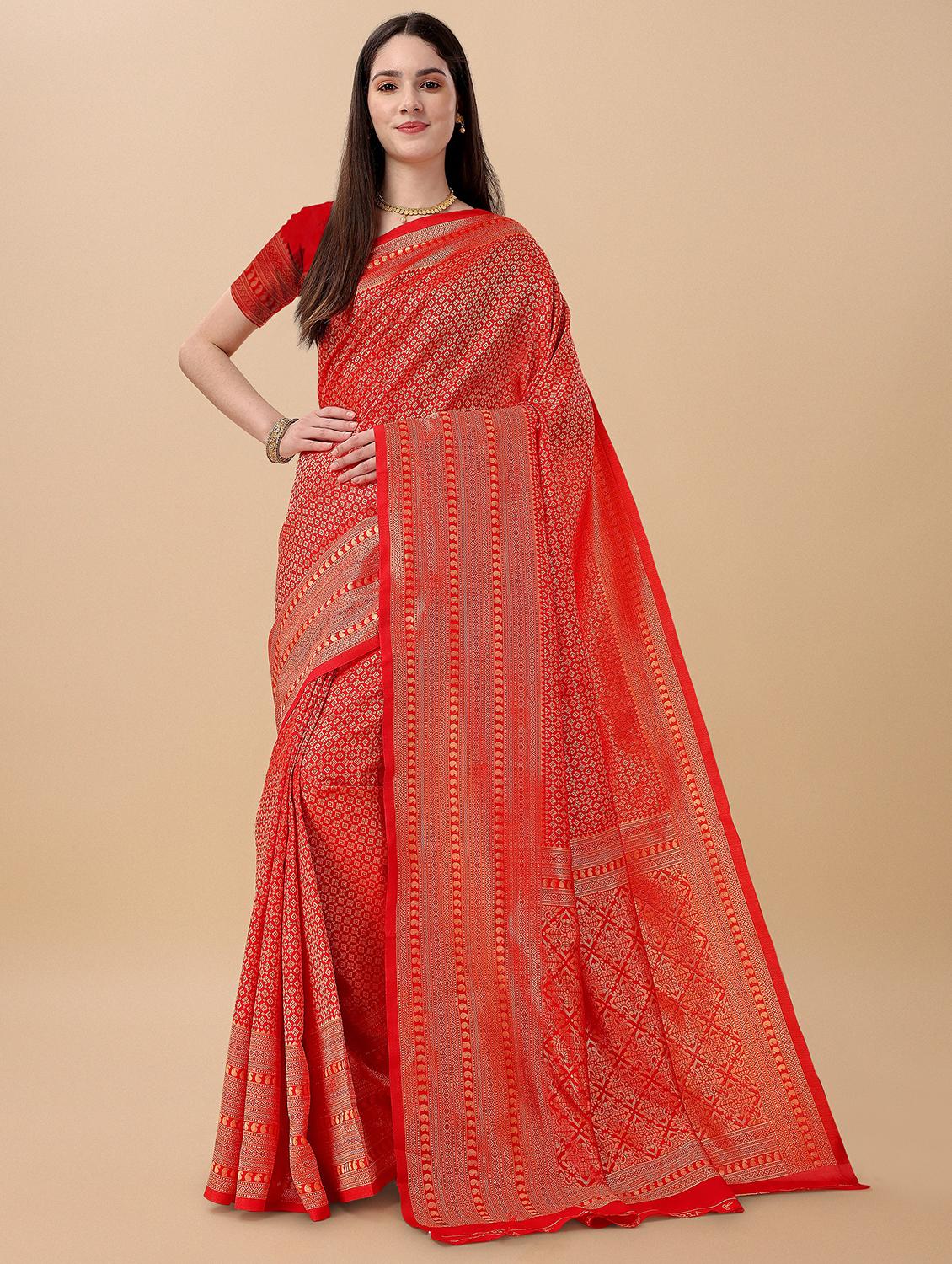 red banarasi saree with blouse - 20067958 - Zoom Image - 0