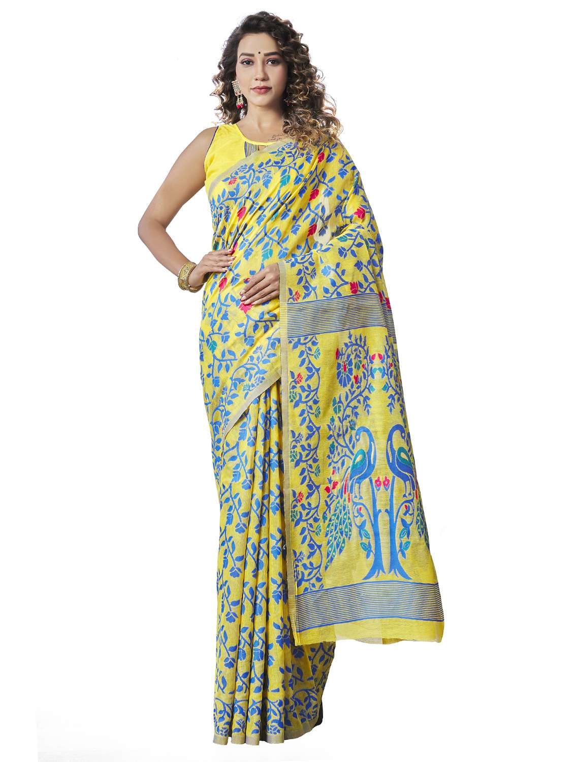 yellow printed saree with blouse - 20067987 -  Zoom Image - 0