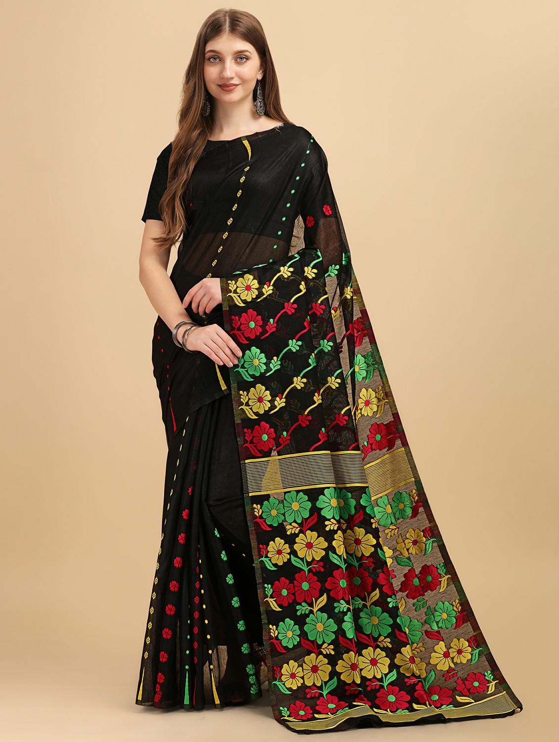 black silk banarasi saree with blouse - 20067990 -  Zoom Image - 0