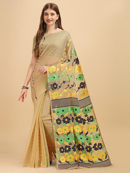 beige silk banarasi saree with blouse - 20067995 -  Standard Image - 0