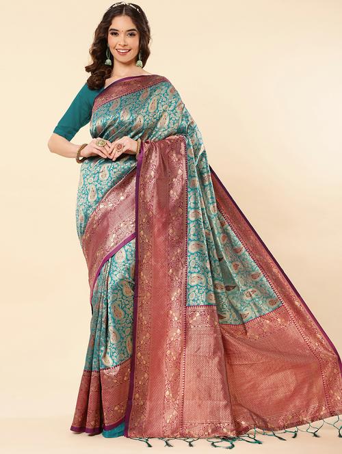 blue silk banarasi saree with blouse - 20068002 -  Standard Image - 0