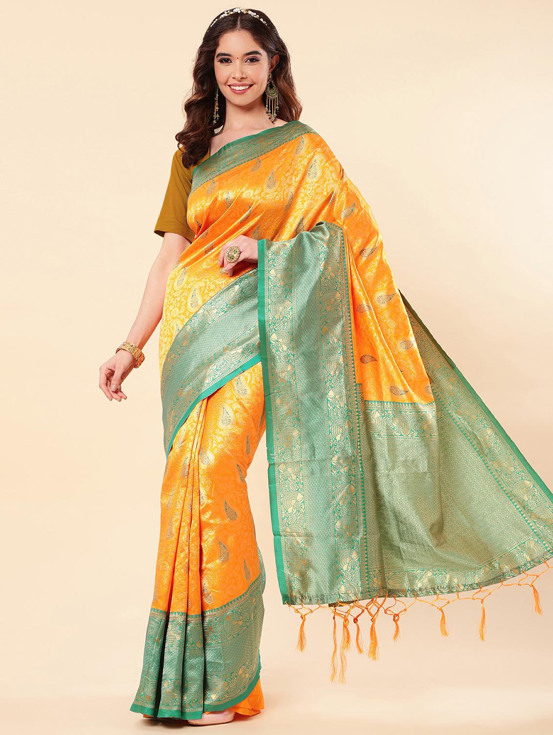 yellow banarasi saree with blouse - 20068007 - Zoom Image - 0