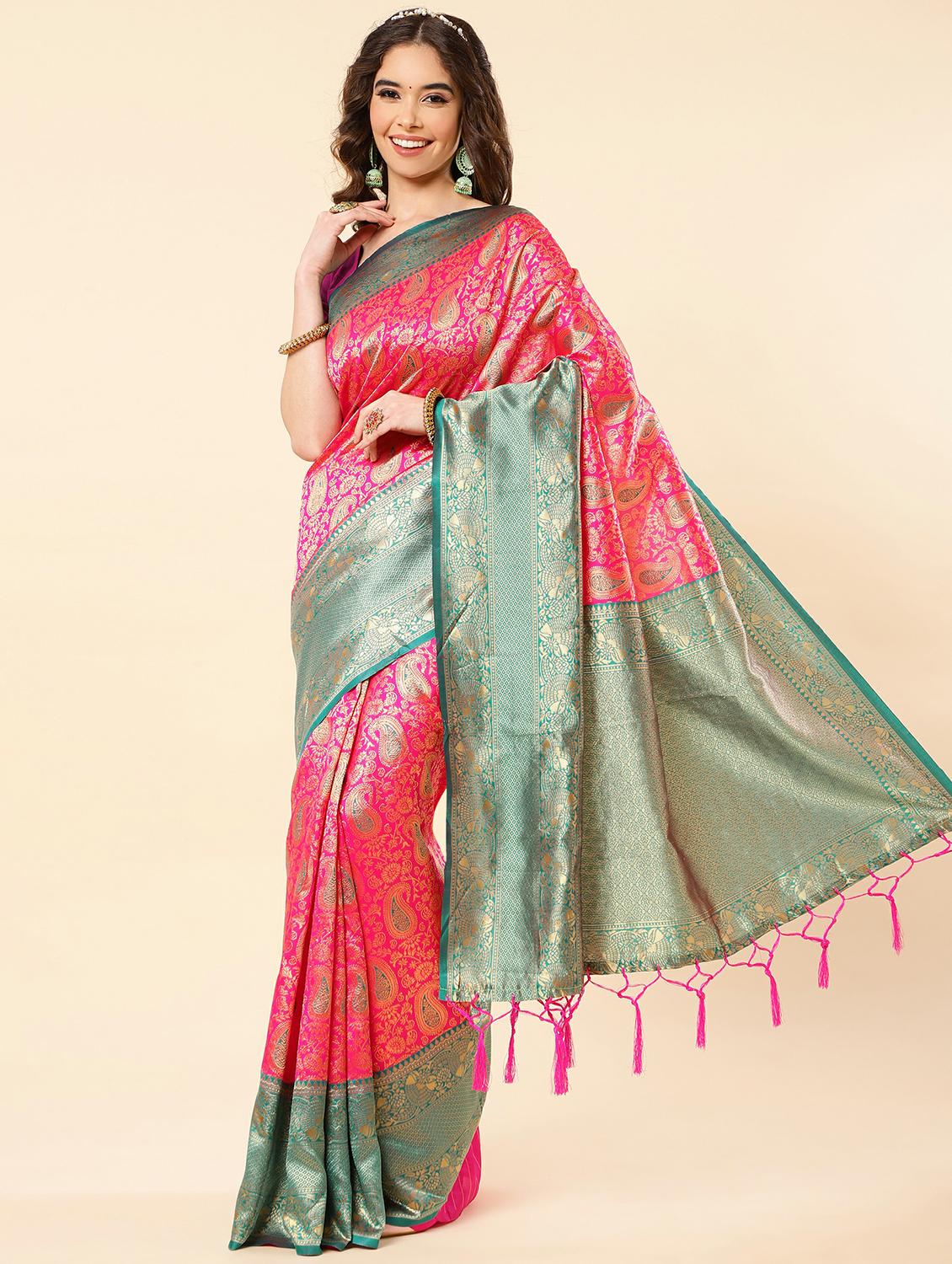 pink silk banarasi saree with blouse - 20068015 -  Zoom Image - 0