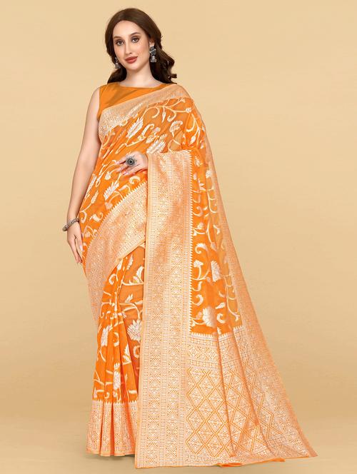 orange silk banarasi saree - 20068024 - Standard Image - 0