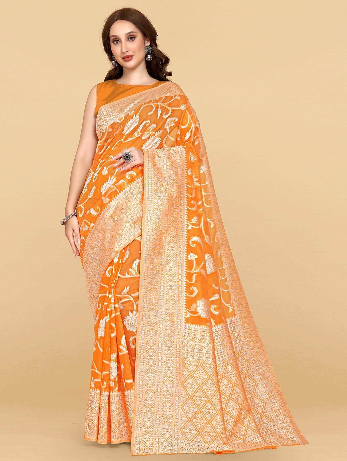 orange silk banarasi saree - 20068024 - Zoom Image - 0