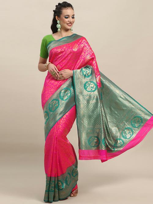 pink silk banarasi saree with blouse - 20068028 -  Standard Image - 0