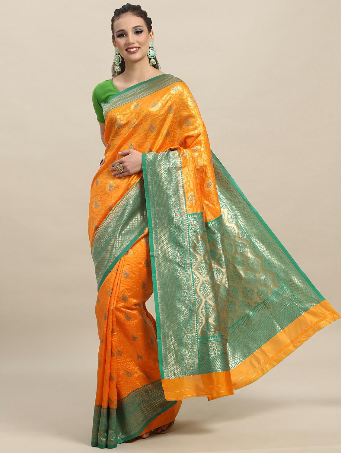 yellow banarasi saree with blouse - 20068036 - Zoom Image - 0