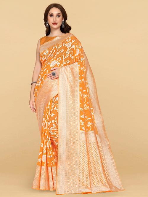 orange silk banarasi saree with blouse - 20068038 -  Standard Image - 0