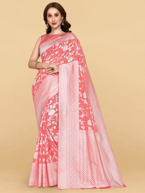 pink silk banarasi saree with blouse - 20068046 -  Standard Image - 0