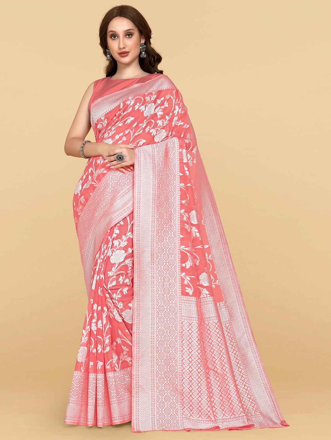 pink silk banarasi saree with blouse - 20068046 -  Zoom Image - 0