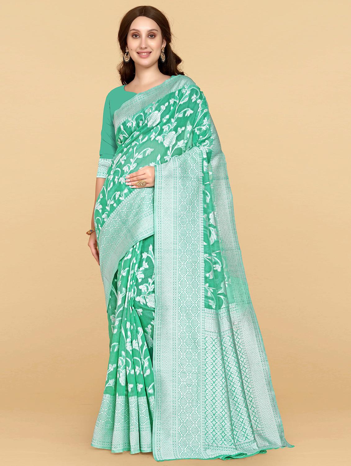 blue silk banarasi saree with blouse - 20068048 -  Zoom Image - 0