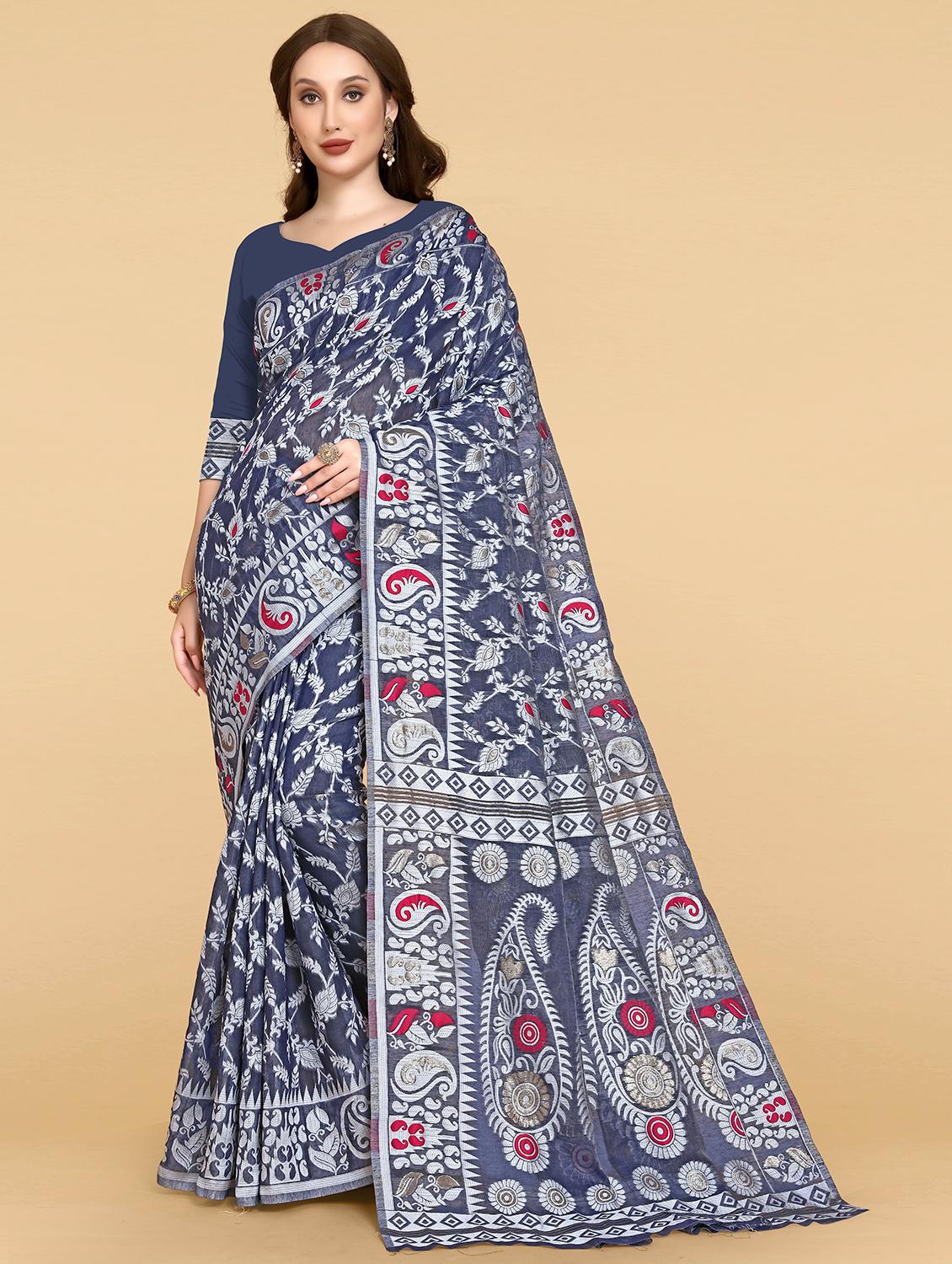 blue silk banarasi saree with blouse - 20068053 -  Zoom Image - 0