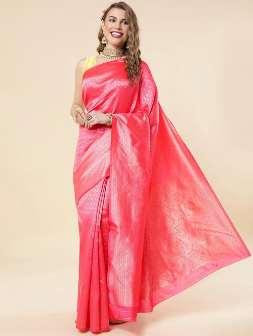 red silk banarasi saree with blouse - 20068055 - Standard Image - 0