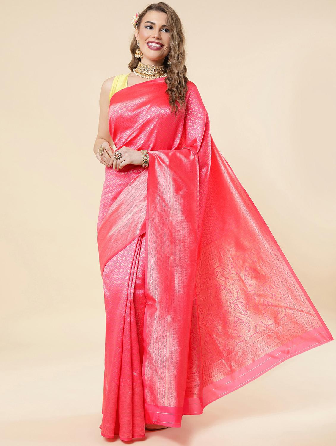 red silk banarasi saree with blouse - 20068055 - Zoom Image - 0