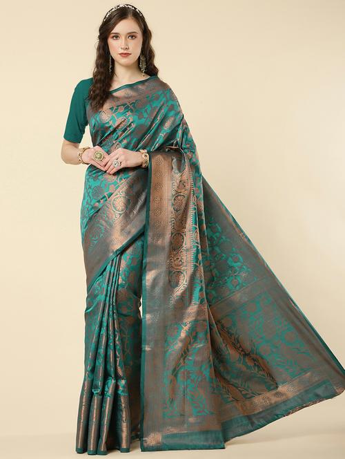 blue silk banarasi saree - 20068073 -  Standard Image - 0