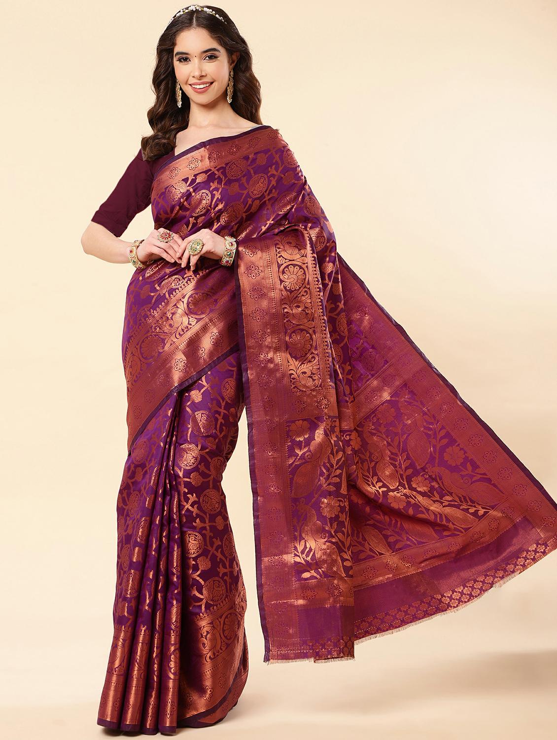 purple silk banarasi saree with blouse - 20068082 -  Zoom Image - 0