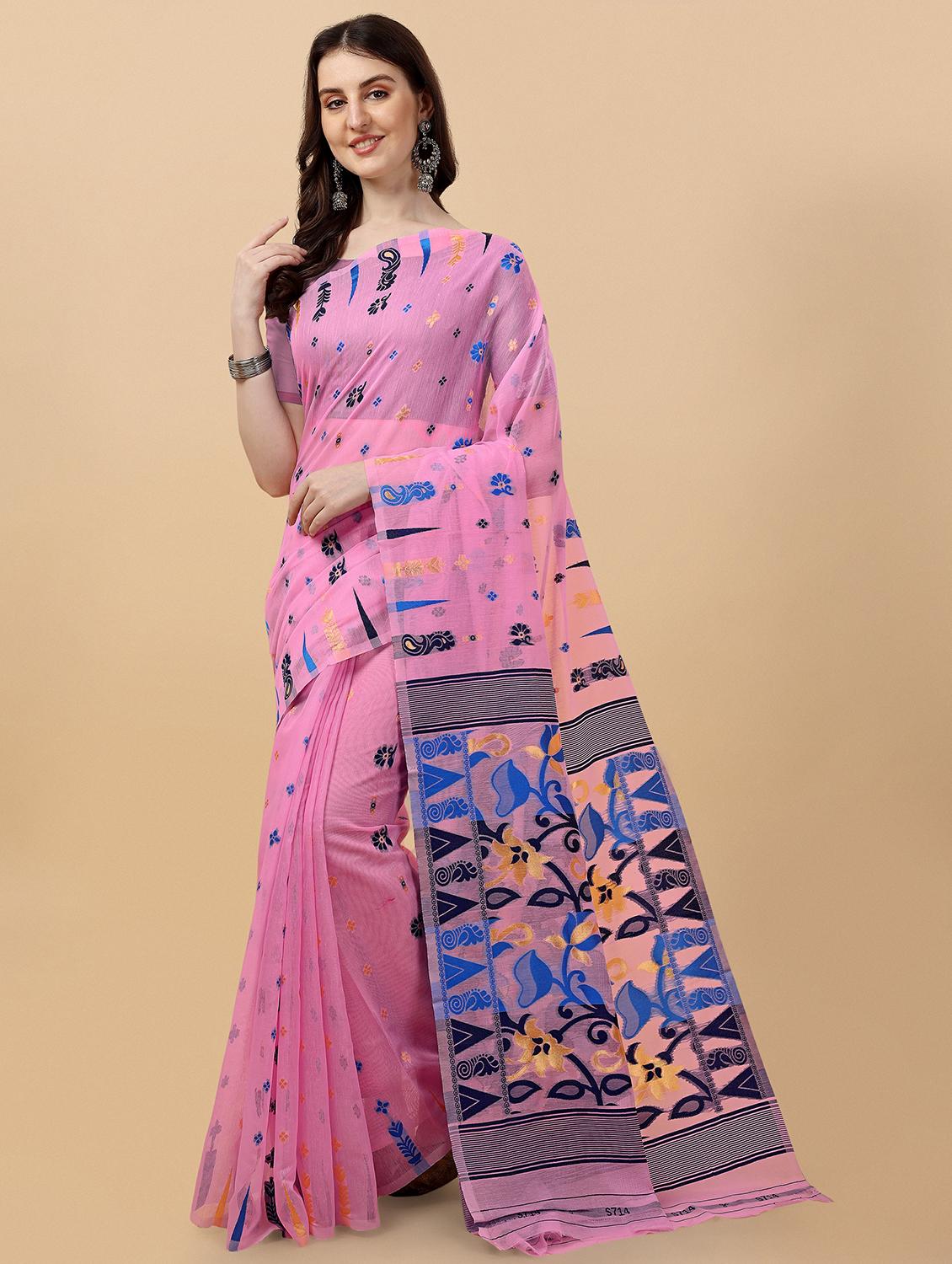 pink jamdani saree with blouse - 20068086 - Zoom Image - 0