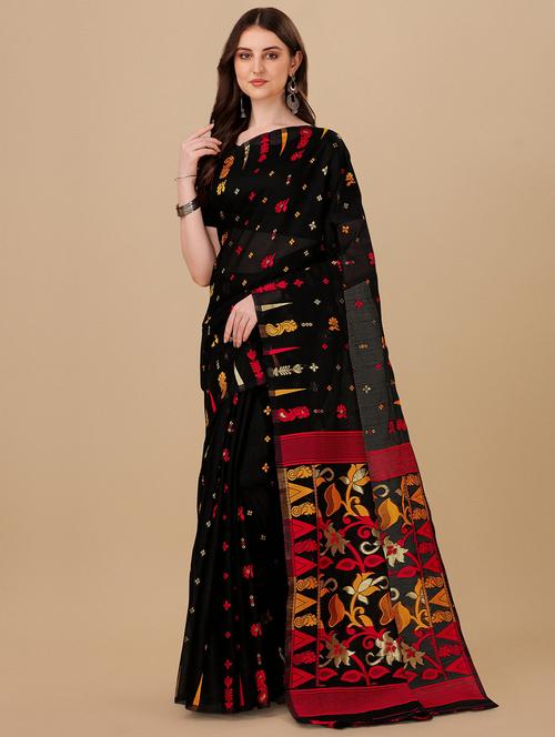 black jamdani saree  with blouse - 20068089 -  Standard Image - 0