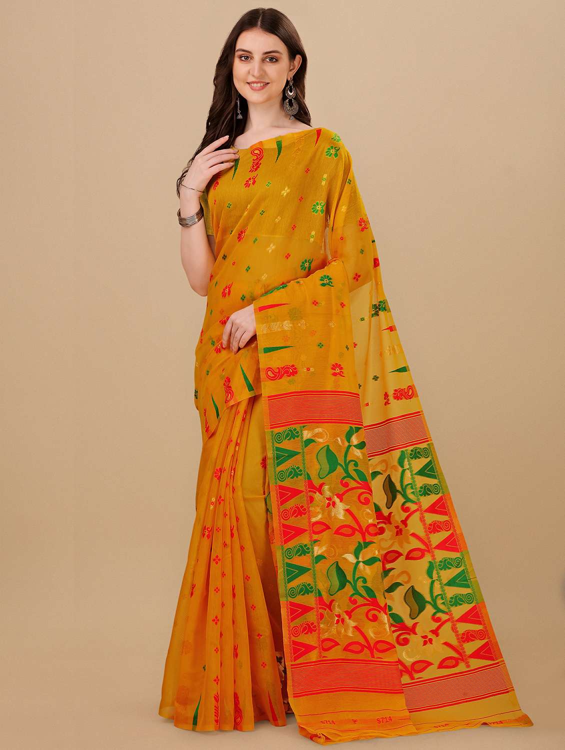 yellow jamdani saree with blouse - 20068103 - Zoom Image - 0