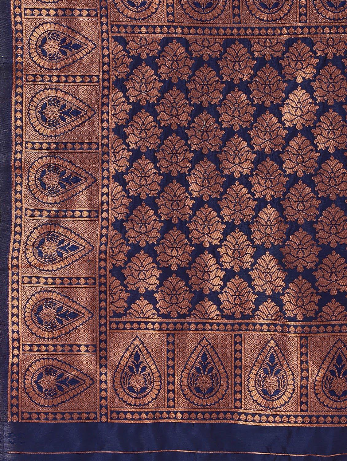 navy silk banarasi saree with blouse - 20068120 - Standard Image - 3