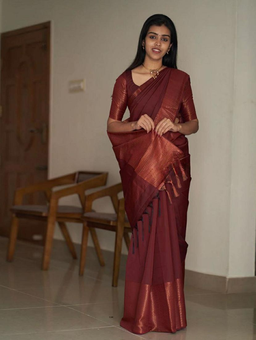 brown banarasi saree with blouse - 20068134 -  Zoom Image - 0